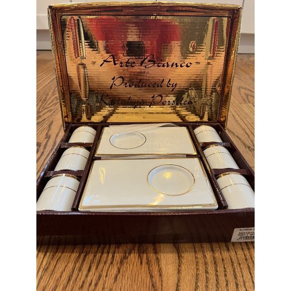 Kutahya Porselen Arte Bianco Expresso Coffee / Tea Set. Plates And Mug Cups. - Picture 12 of 13